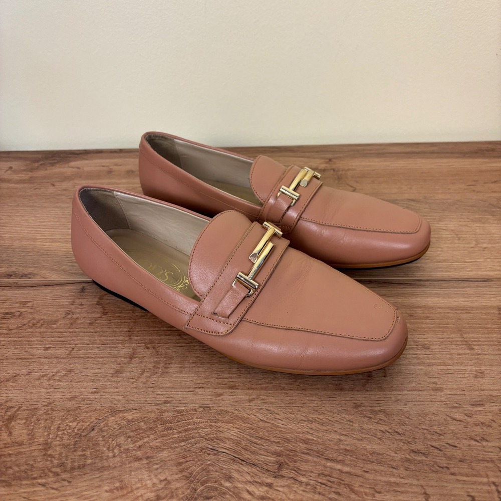 TOD'S‎ Double T Penny Loafer Blush Pink Tan Women Size 37 Leather Slip On Italy